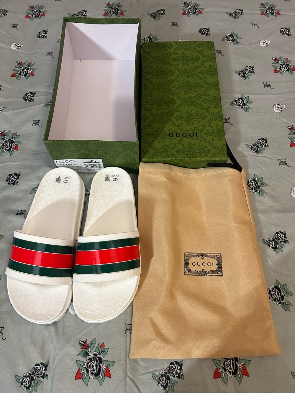 Gucci White Slides with Green and Red Stripes